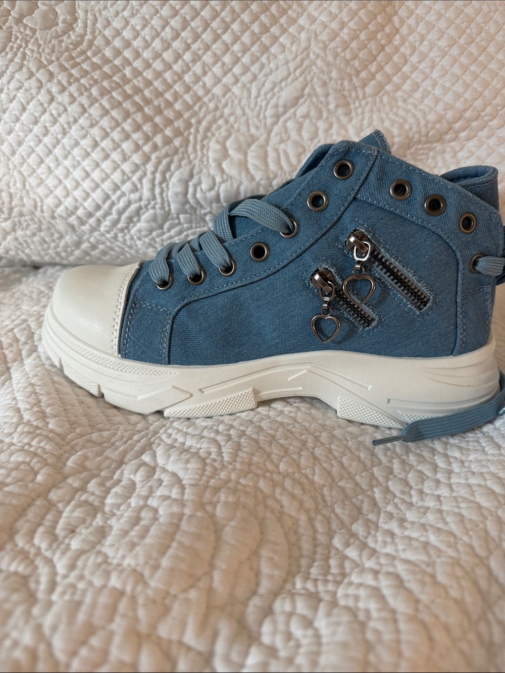 Denim High Top Sneakers for Women 9 - Light Blue